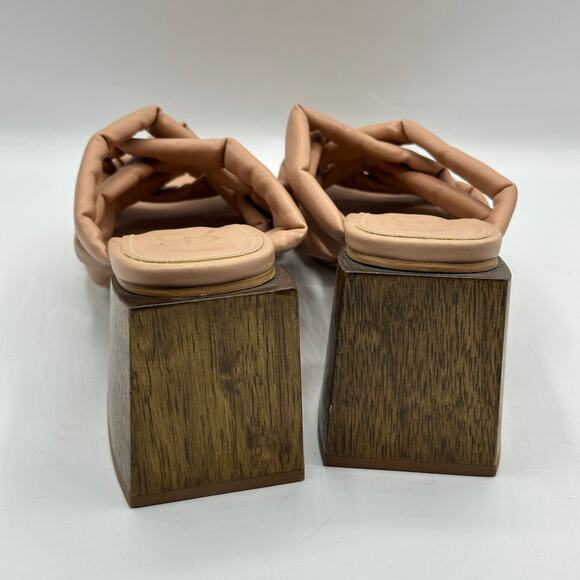 ANTHROPOLOGIE x RAPHAELLA BOOZ Puffy Wooden Block Heel Sandal Nude Blush Sz 6 - Picture 5 of 7